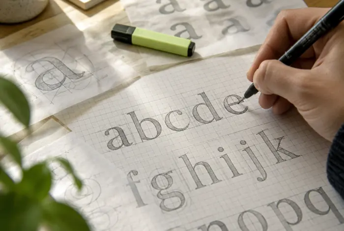 Hand drawing letters on grid paper